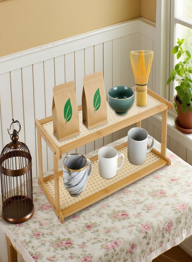 Klmnop 2 Tier Matcha Station, Wicker Look Bamboo Coffee Station Organizer for Kitchen Countertop, Matcha Station Shelf for Tea Coffee Bar Accessories, Matcha Stand, Green Tea Powder, Scoop Mugs - Image 5
